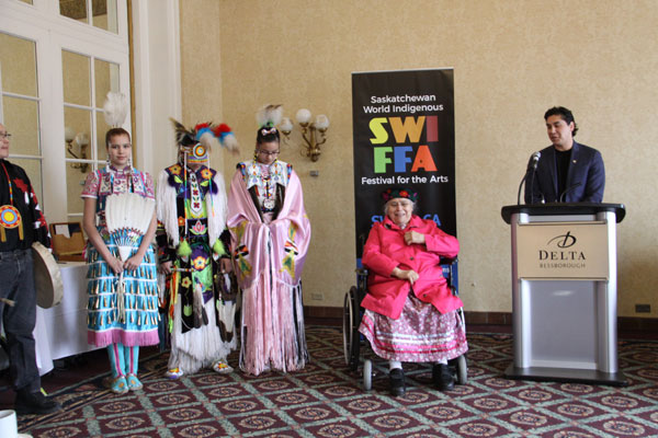 Elder prayer at the announcement for the Saskatchewan World Indigenous Festival for the Arts.