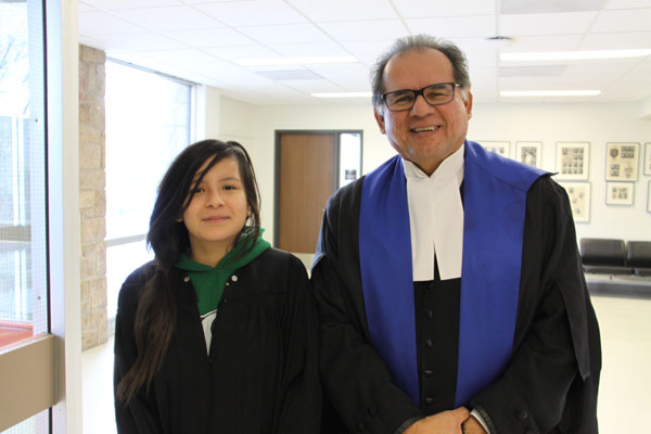 Judge Gerald Morin with his clerk Madison Pahtayken.