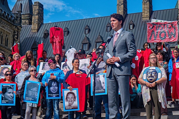 Justin Trudeau at a MMIWG vigil at Parliament Hill, Ottawa in 2017.